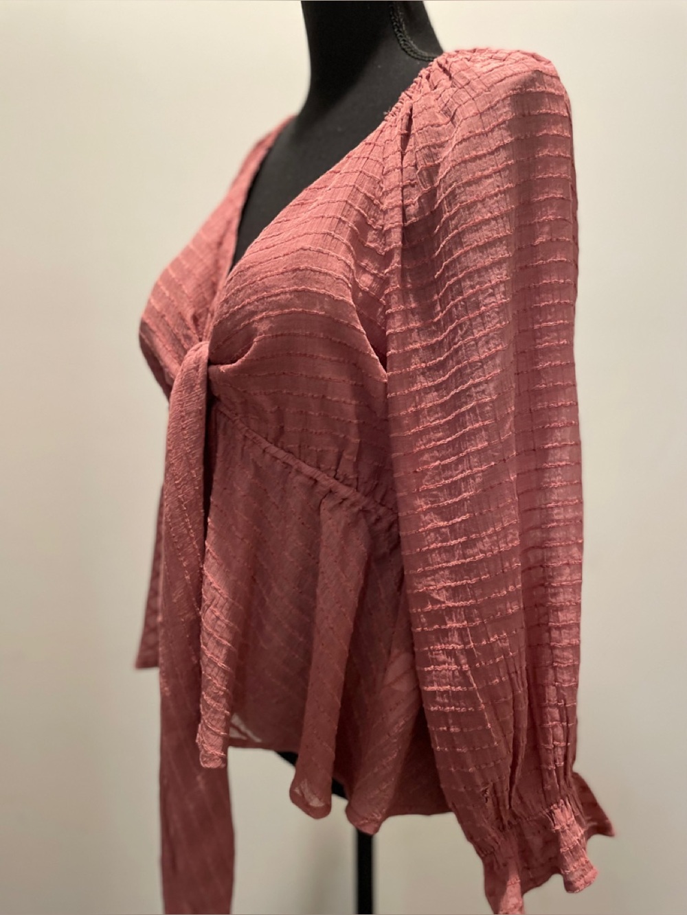 Cupshe Plunging Blouson Sleeve Blouse Size L Dusty Rose Babydoll Coquette Edgy - Picture 6 of 16
